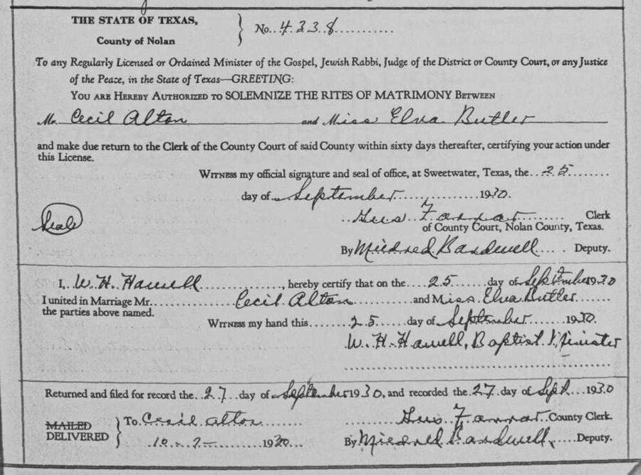 Cecil and Elva marriage certificate