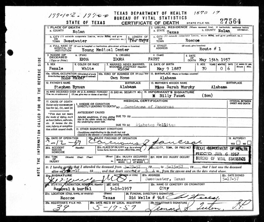 Emma Faust death obituary