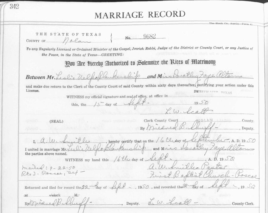 Velpo and Dorothy marriage license