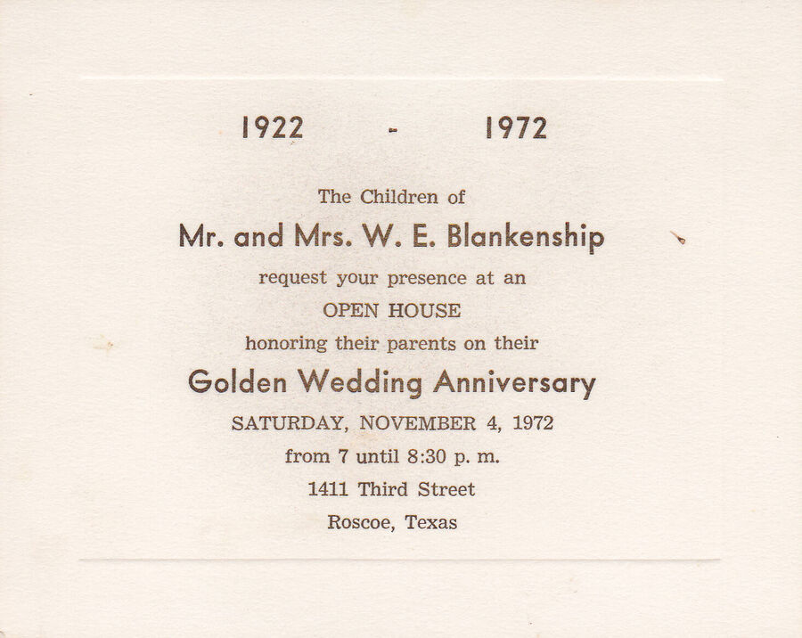William and Essie Blankenship - 50th Anniversary Invitation- · 1972